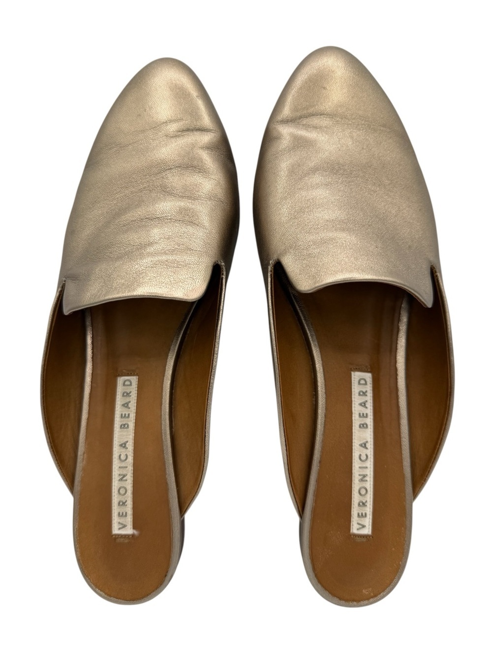 Veronica Beard Gold Metallic Leather Mules  39 Gold